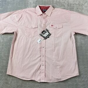 Panhandle Shirt Mens XL‎ Red White Geometric Short Sleeve Western Cowboy Farm